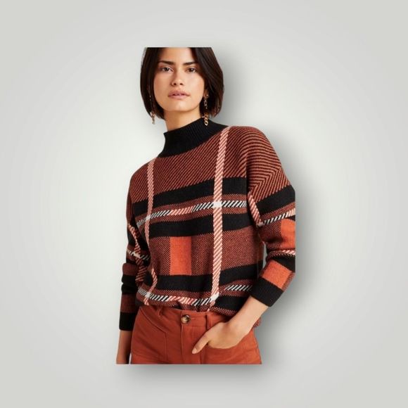 Anthropologie Sweaters - Anthropologie Davina Plaid Mock Neck Sweater Medium
